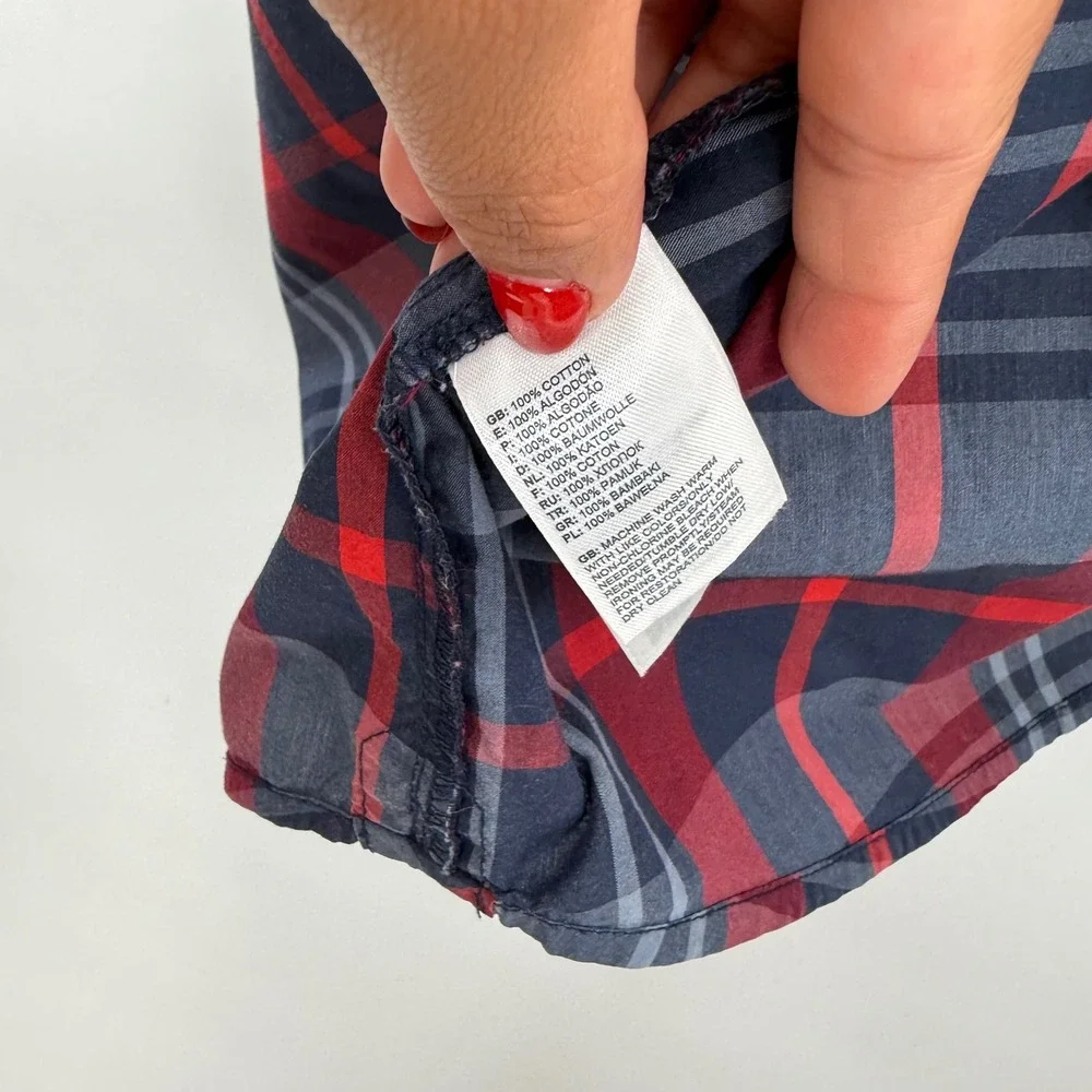 The North Face Plaid Button Up Short Sleeve Casual Shirt Mens M‎